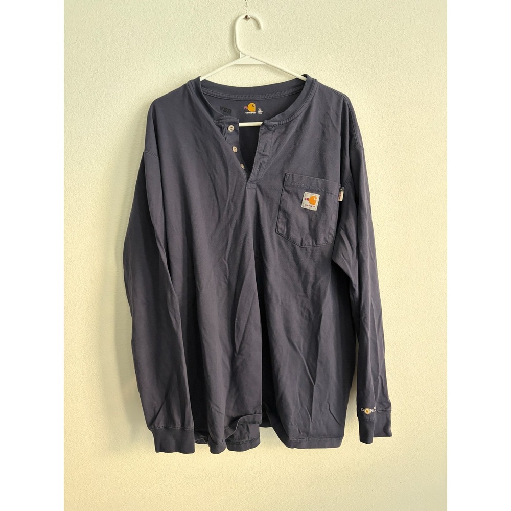 Carhartt FR Henley Shirt Men XL Navy Long Sleeve Pocket Flame Resistant Workwear